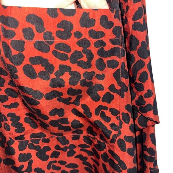 Diane Gilman Womens Nightshirt Size Small Red Animal Print Side Slits Pure Silk - Picture 6 of 8